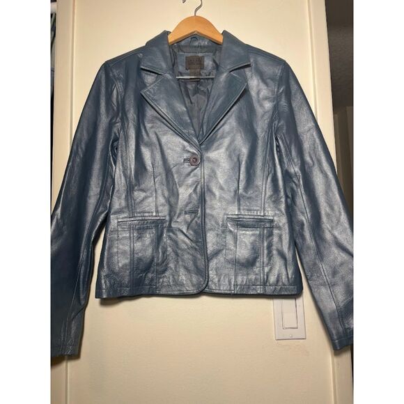 Uniform John Paul Richard Leather Jacket Blue Silver y2k Medium Lizzie Mcguire - Picture 2 of 5